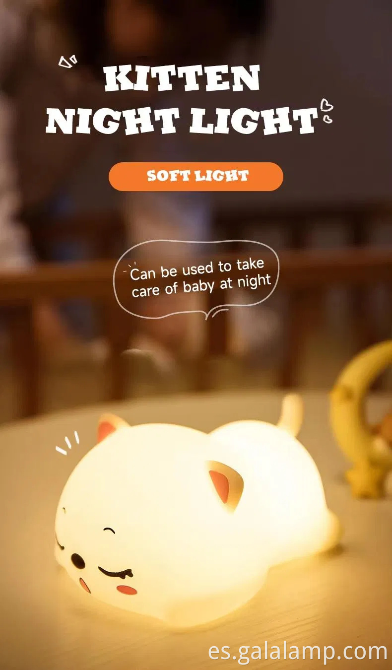 Adorable Sleep Cat Cartoon Silicone LED Night Lights para niños 'Rooms Night